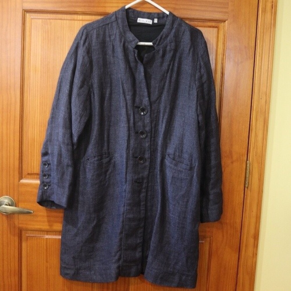 Habitat Navy Blue Long Line 3 Button Blazer Jacket LG - Picture 2 of 14